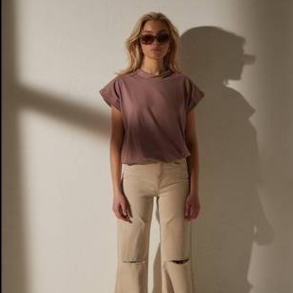 RE STYLD Mauve Cotton Shoulder Pad Top Women Size 6 NWT